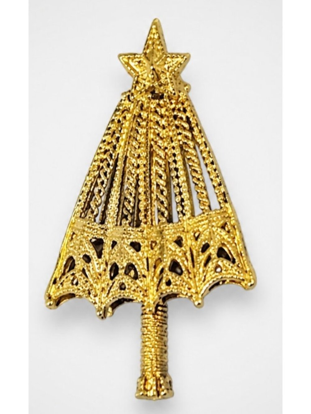 Vintage 1928 Parasol Brooch Pin 3.25" Gold Victorian Umbrella go-